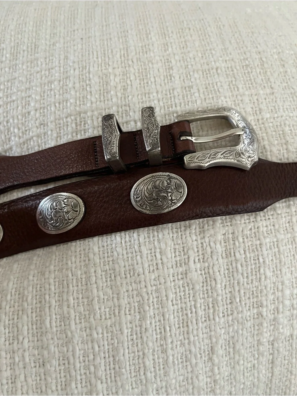 Vintage Martin Dingman Calfskin Leather Concho Belt Brown Silver Western USA